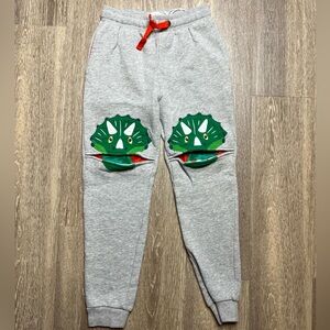 Mini Boden Heather Gray Joggers Kids' Appliqué Knee Dinosaur